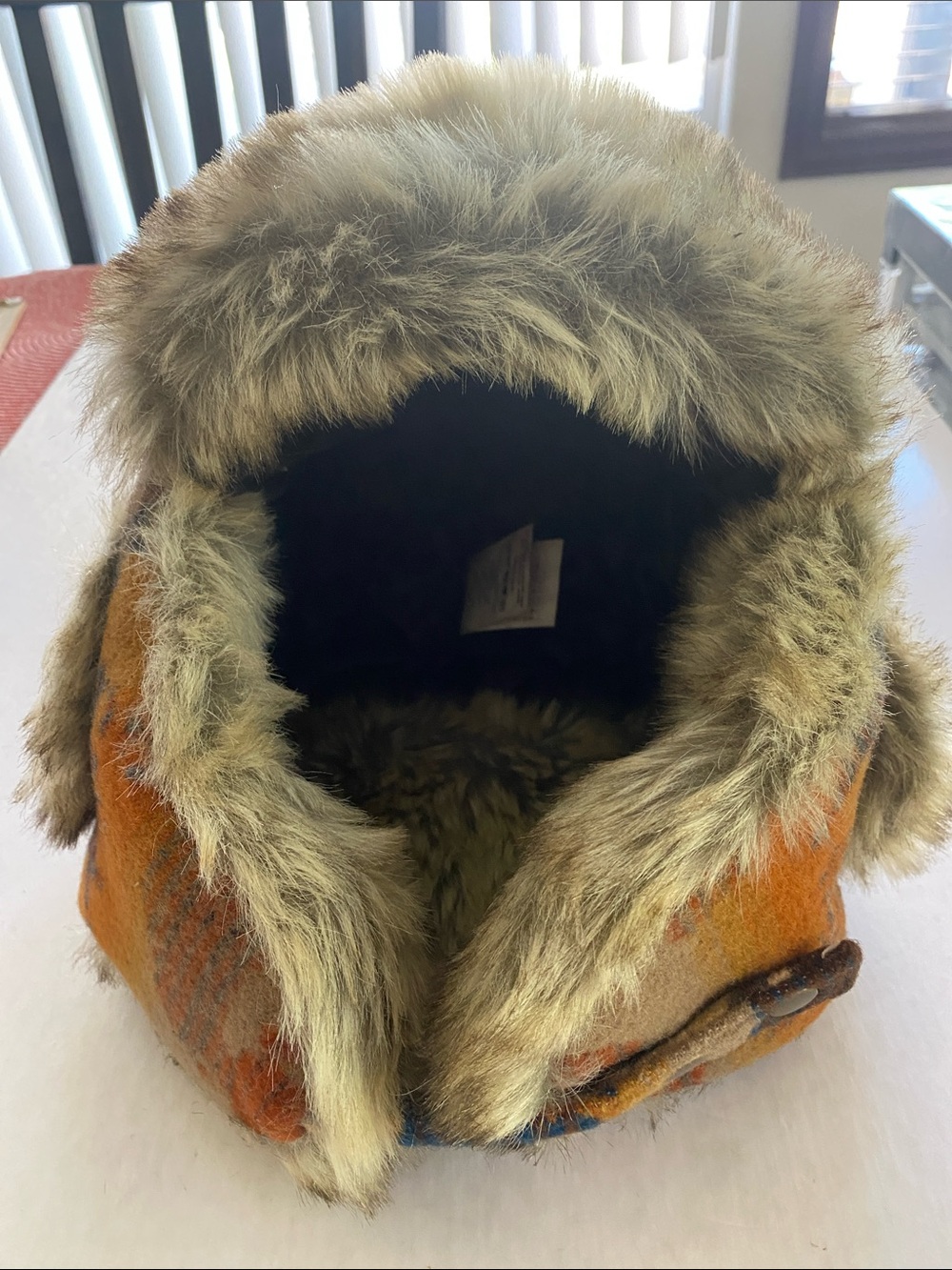 Pendleton Wool Trapper Hat Buffalo Western Faux Fur Ear Flaps Medium - Picture 3 of 11